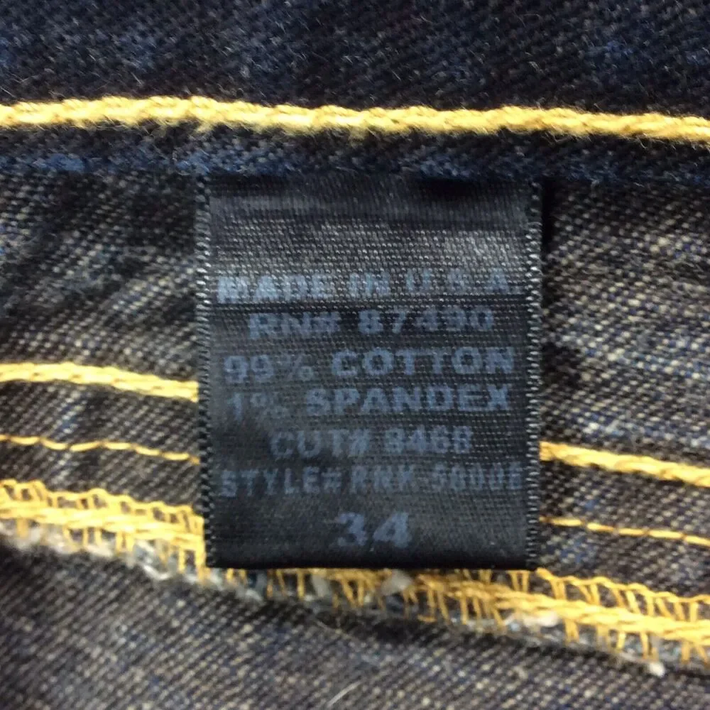 Rank Brand Jeans Men’s Sz 34x32 Dark Wash Stretch Flap Back Pockets Made In USA